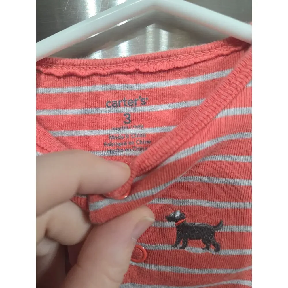 5/$15 Salmon and Gray Striped Dog Sleeper - Carter's - 3mo